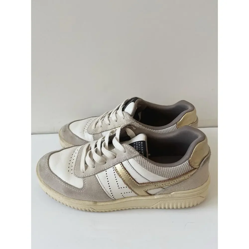AllSaints Leather Shoes Womens Size 6 White Gold Low Top Casual WFT05Y